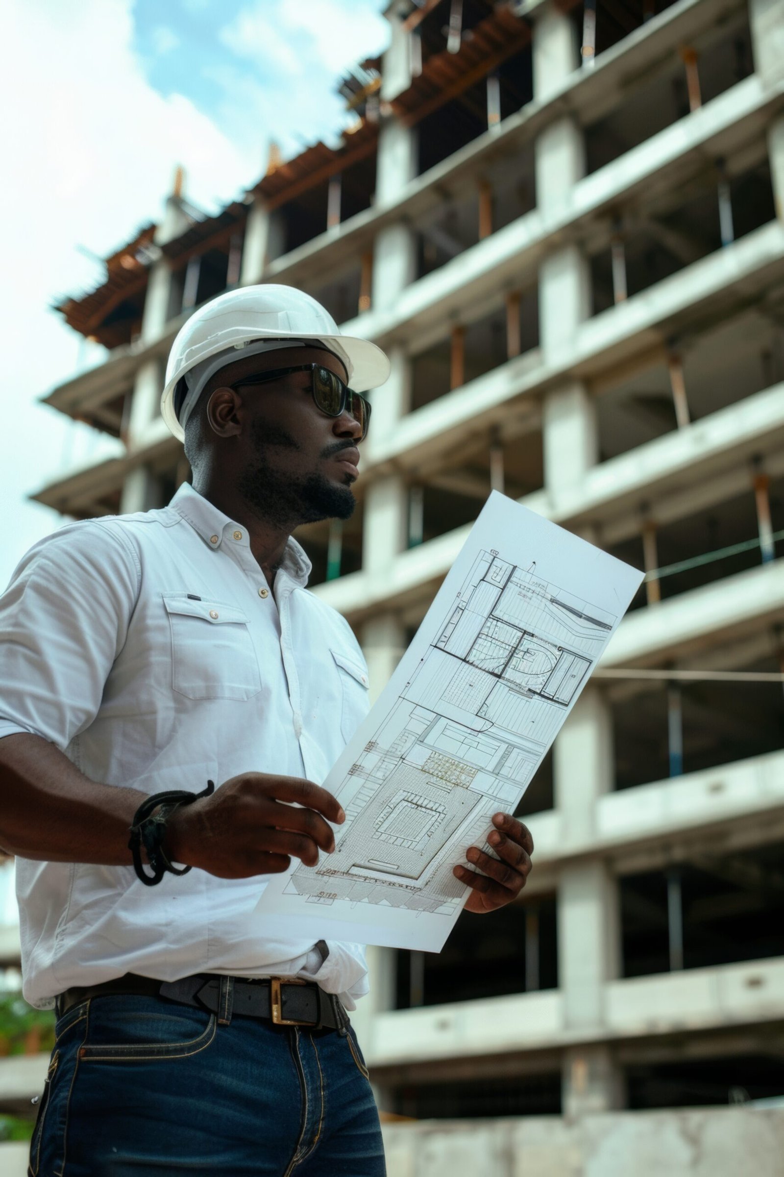 Un de nos expert sur un chantier où nous réalisons des travaux de gros œuvre et de maçonnerie générale, incluant la construction de maisons individuelles et la réhabilitation de bâtiment. Votre entreprise de construction de bâtiment à votre service